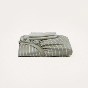 Bamboo Fitted Sheet & Pillowslips – Olive Stripe