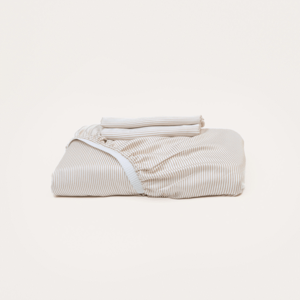 Bamboo Fitted Sheet & Pillowslips – Mocha Stripe