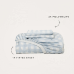 Bamboo Fitted Sheet & Pillowslips – Sky Gingham