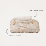 Bamboo Fitted Sheet & Pillowslips – Oat Gingham