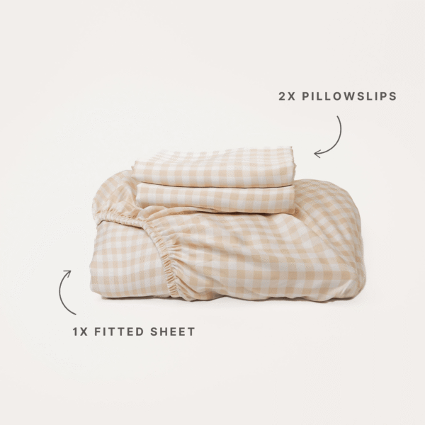 Bamboo Fitted Sheet & Pillowslips – Oat Gingham