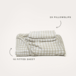 Bamboo Fitted Sheet & Pillowslips – Olive Gingham
