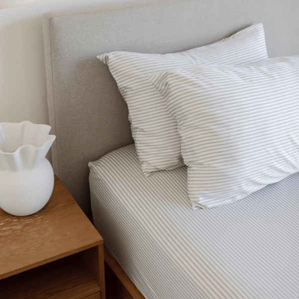 Bamboo Fitted Sheet & Pillowslips – Fog Stripe