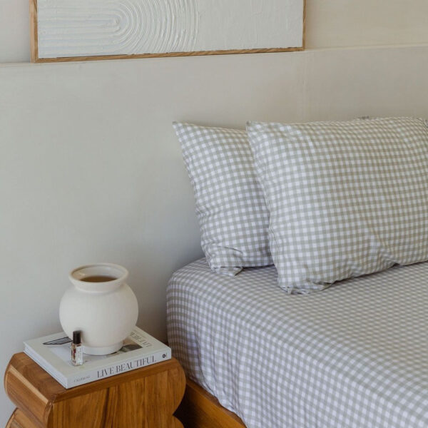 Bamboo Fitted Sheet & Pillowslips – Olive Gingham