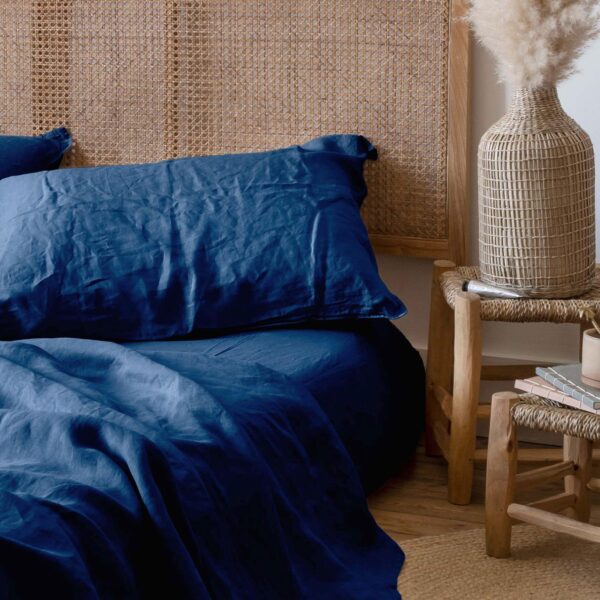 Square Pillowcase in Washed Linen Songe Ink