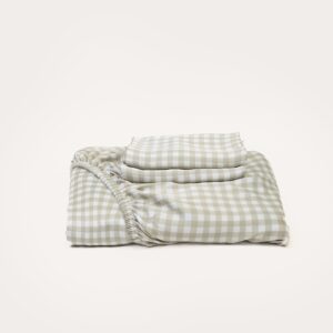 Bamboo Fitted Sheet & Pillowslips – Olive Gingham