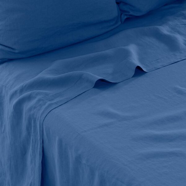 Flatsheet in Washed Linen Songe China Blue
