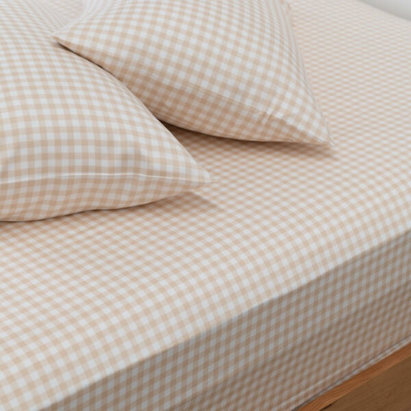 Bamboo Fitted Sheet & Pillowslips – Oat Gingham